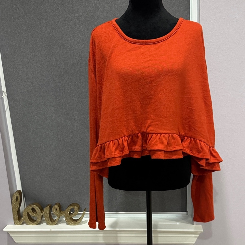 Arizona Jean Company Orange Crop Top with Ruffle Hem
